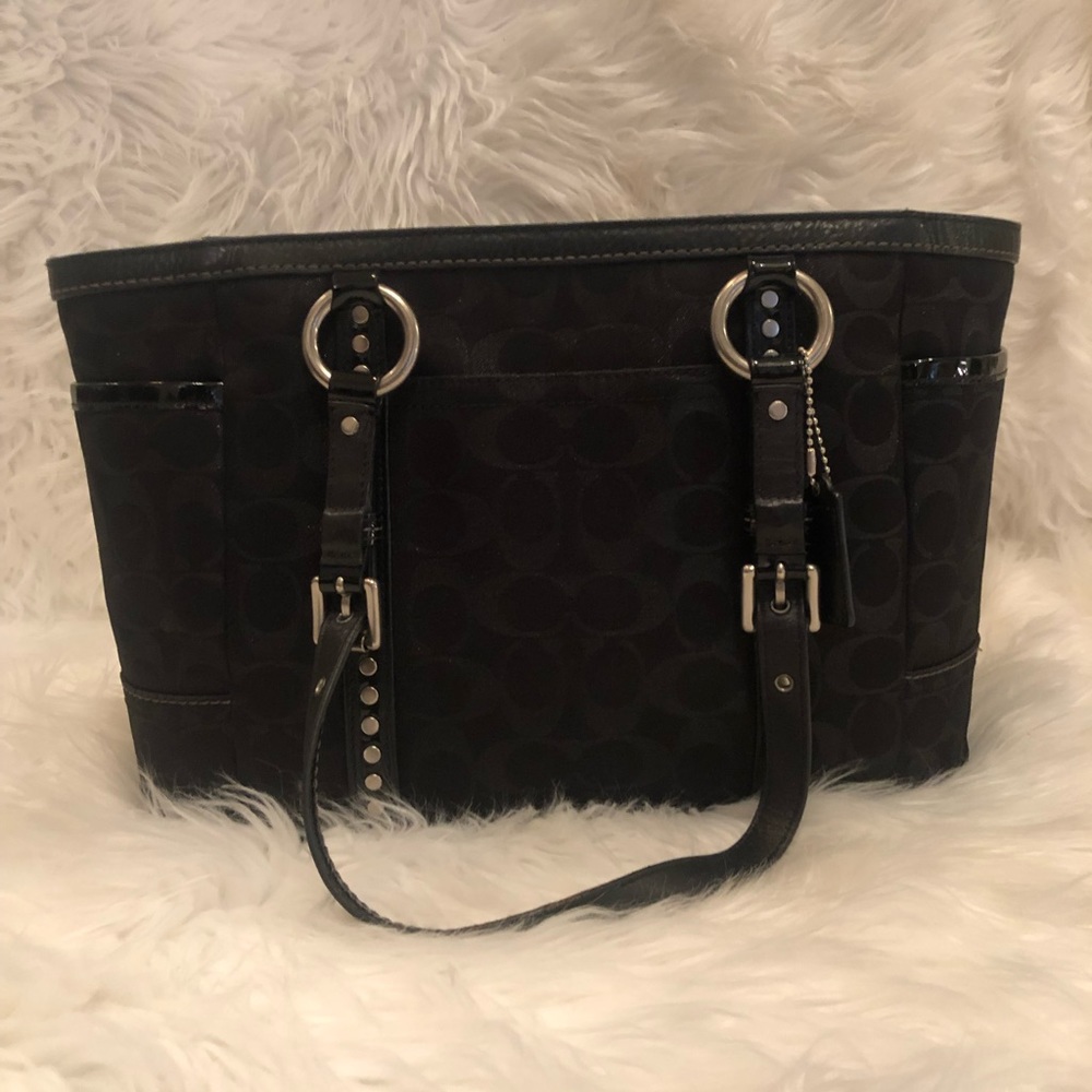Coach black Studded Lurex signature tote